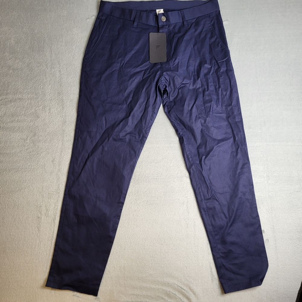 NWT Fabletics Men's High Side Chino Pants Blue 32x32 34x32 $95 MSRP Casual - Picture 2 of 9